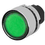 Guarded push-button, illuminated, green, metal