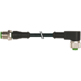 M12 male 0° / M12 female 90° A-cod. PUR 3x0.34 bk UL/CSA+drag ch. 35m