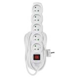 Extension Cord 10 m / 5 sockets / switch / white / PVC / 1 mm2