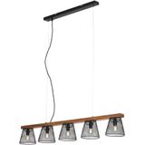 Pendant light, black, with wood, metal, 5xE14 excl.