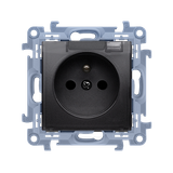 IP44 single socket outlet without frame seal - transparent flap, 16A, black matt