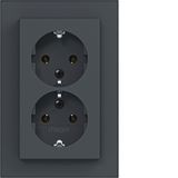 Double SCHUKO wall socket, tall, A.1, anthracite