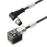 Valve cable (assembled), 90&deg; plug - valve plug, Industrial design B (11 mm), M12 = A-coded, Cable length: 3 m, PUR, black