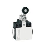 Limit switch, K series, roller lever plunger, 2 side cable entry. Dimensions compatible to EN 50047, plastic body, contacts 1NO+1NC snap action. Metal roller