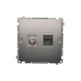 Aerial socket type "F" + computer socket RJ45 cat.6, Inox, metallized