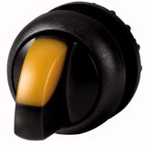 M22S-WLKV-Y Illuminated selector switch actuator, RMQ-Titan, With thumb-grip, maintained, 2 positions (V position), yellow, Bezel: black
