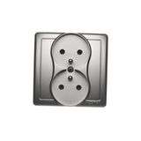 Double socket outlet with earthing, satin, metallized, 16A