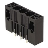 PCB plug-in connector, male header, Clip-on flange, THT solder connection, 10.16 mm, Number of poles: 4, 180°, Solder pin length (l): 3.5 mm, silver-plated, black, Box