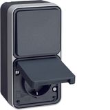 Combi.change-over switch/SCHUKO soc.out. hinged cover surf.-mtd,W1