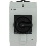 Main switch, P1, 40 A, surface mounting, 3 pole + N, STOP function, With black rotary handle and locking ring, Lockable in the 0 (Off) position