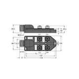 Passive Actuator/Sensor Box, M12 × 1 4-port, with M23 Connector for Supply Cable   TB-4M12-5-CS19H