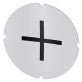 Inscription plate for illuminated pushbutton, round, milky, icon: increase, plus