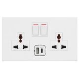 Multistandard 2x2P+E switched 2 gang socket outlet Arteor 16 A 250 V~/ 15 A - 127 V~ with USB charger - white
