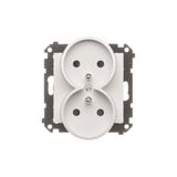 Double socket with earthing and shutters, module, 16A, quick connection, light gray matt
