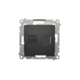 Single computer socket RJ45 category 6 with anti-dust cover, (module), black matt