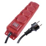 Extension Cord 10 m / 4 sockets / switch / black–red / rubber-neoprene / 1.5 mm2
