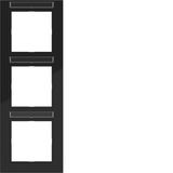 Cover frame 3-way vertical, text field, A.1, night black glossy