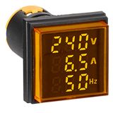 Multim., 22.5 mm, 0-100 A, 50-500 V AC, yellow, square.
