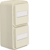 SCHUKO soc.out. 2gang vert. hinged cover surface-mtd, W.1, p.white mat