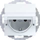 SCHUKO wall socket, enlarged, text-to-wall, variable 45°, A.x/C.x white gloss
