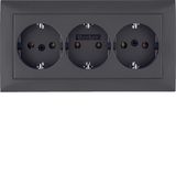 3gang SCHUKO soc. out. cover plate, S.1, ant., matt