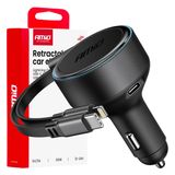 Retractable car charger C cable + lightning cable + USB C port 12/24V 60W AMIO-04370