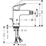Logis 100 bidet mixer with pop-up, chrome