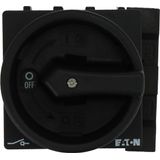 Main switch, P1, 40 A, flush mounting, 3 pole, 1 N/O, 1 N/C, STOP function, With black rotary handle and locking ring, Lockable in the 0 (Off) positio
