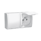 IP54 doouble socket outlet with earthing and shutters - white flap, white, 16A