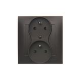 Double socket outlet with earthing and shutters - Czech pin system, (Complete product), 16A, 250V, Screw, Bronze matt, metalic