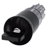 Mushroom pushbutton, 22 mm, round, metal, shiny, black, with Siemens lock