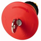 M22-PVS60P-MS1 Emergency stop/emergency switching off pushbutton, RMQ-Titan, Palm-tree shape, 60 mm, Non-illuminated, Key-release, MS1, Red, yellow, RAL 3000, Not su