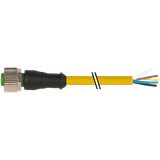 M12 female 0° A-cod. with cable PUR 5x0.34 ye UL/CSA+drag ch. 90m