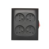 Quadruple outlet socket with earthing - IP20 version - with built-in switch, 16A, Screw, black matt
