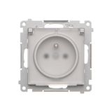 IP44 single socket outlet without frame seal - transparent flap, module, 16A, quick connection, matt aluminum