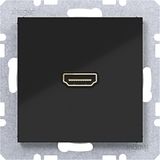 HDMI socket with 90° plug connection, A.x/C.x, night black glass.