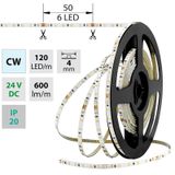 LED strip SMD2216 CW, 120LED/m, 7,2W/m, 600lm/m, IP20, DC 24V, 4mm, 5m
