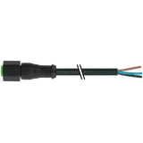 M12 female 0° A-cod. with cable V2A SILICONE 4x0.34 bk 20m