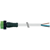 MQ12 female 0° A-cod. with cable PUR 3x0.34 gy UL/CSA+drag ch. 15m