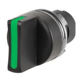 Knob selector switch, green, 3-position, Cam T, spring return to Centre