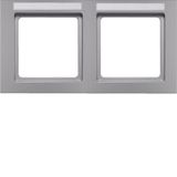 Frame 2gang with labelling field horizontal Q.3 alu velvety, lacquered