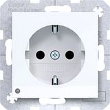 SCHUKO wall socket, orient. LED, screw terminals, A.x/C.x, white glass.