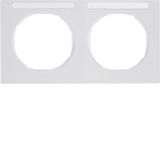 Frame 2gang hor., lab. field, R.3, p. white glossy