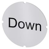 Inscription plate for illuminated pushbutton, round, milky, labeling: Down