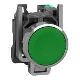 Metal PB green flush 1 NO Push-in