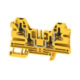 Feed-through terminal block, PUSH IN, black/yellow, 4 mm², 32 A, 1000 V, Number of connections: 4