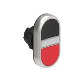 Double-touch actuator, spring return, white indicator Ø22mm Platinum series chromed plastic, 2 flush pushbuttons. Both spring return, Black - Red