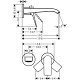 Vivenis built-in sink mixer, surface-mounted part, 2 holes, spout 195 mm, from the wall, chrome