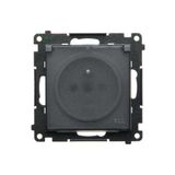 IP44 single socket outlet without frame seal - transparent flap, module, 16A, quick connection, graphite mat