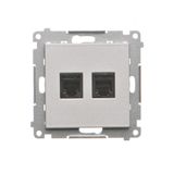 RJ12 double telephone socket, matt aluminum